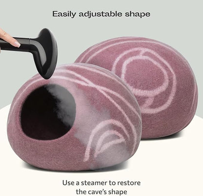 MEOWFIA Cat Cave – Premium Felt Cat Bed for Indoor Cats, Handmade 100% Merino Wool, Cat (Gold Rose, Large)