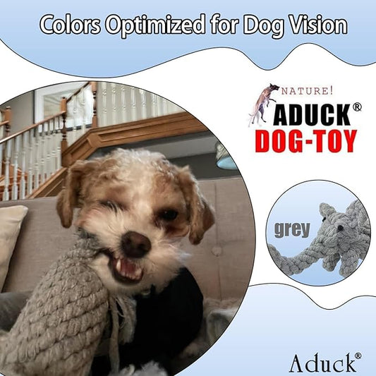 ADUCK Puppy Dog Rope Toy for Teeth Cleaning, Chew-Proof Dental Care & Training Reward | Durable Cotton Heather Gray Elephant for Small & Medium Dogs