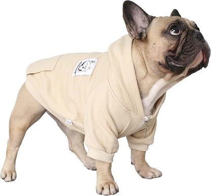 iChoue French Bulldog Frenchie Clothes Hoodies for Dogs Pug English Boston Terrier Bully Pitbull Corgi Sweatshirt Sweater Clothing - Khaki/Large Plus