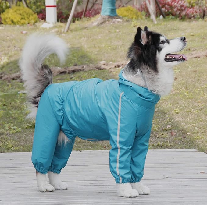 Dog Raincoat, 4 Legs Large Dog Rain Jacket with Reflective Stripe,Dog Hooded Waterproof Raincoats for Big Dogs,Large Breeds Dogs Rain Jackets with Legs,Tail(Blue,9XL)