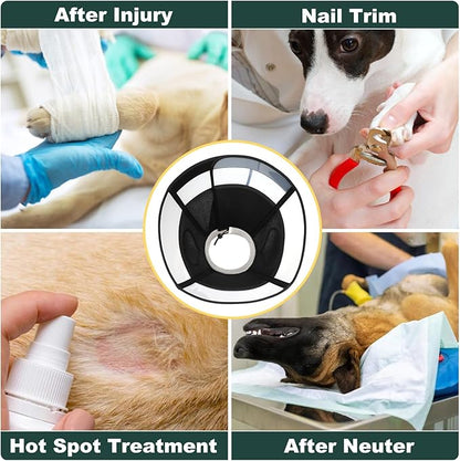 Soft Dog Cone Collar for Large Dogs, Mesh Windows Transparent E Collar for Dog, Anti-Bite Lick Wound Healing After Surgery Neuter Safety Practical Comfy Plastic Cone Black XXL