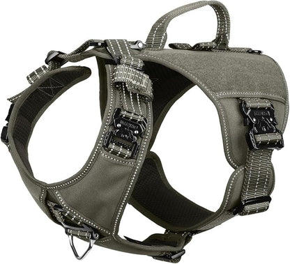 ICEFANG GN8 Tactical Dog Harness with 4X Metal Buckles for Medium Sized Dogs,Reflective in Training Walking K9 Dog Vest,No-Pull Front Leash Clip,Adjustable Pet Harness (Green, Medium (Pack of 1))