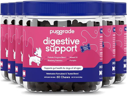PupGrade Digestive Support Chews for Dogs - Prebiotic and Probiotic Supplement with Enzyme Blend - Upset Stomach, Diarrhea, Bowel, and Immune Support - Pumpkin, Blueberry, Mineral Oil - 360 Soft Chews