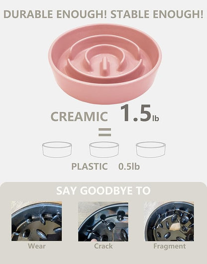 Ceramic Slow Feeder Dog Bowls, 0.6 Cup Slow Feeder for Small Dogs and Cats, Puzzle Maze Bowl, Prevents Choking, 6in, Pink