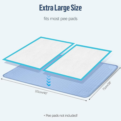 Pee Pad Holder for Dogs, 40" x 28" Silicone Pee Tray Mat Leak-Proof, High Edge, No Spill Pet Pad Holder for Puppy, Cat, Rabbit, Training Pads for Floor Protection, No Pee Pads (Blue)