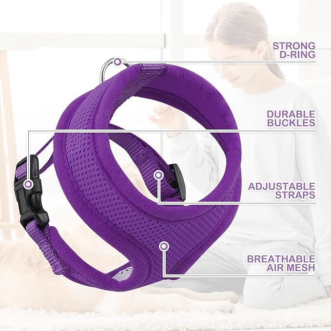 MoNiBloom Dog Harness for Small Sized Dog, Soft Puppy Padded Vest for Walking, Running, Training - Purple, XS