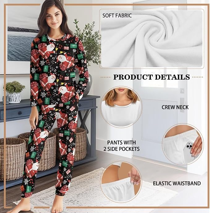 Christmas Family Pajamas Matching Sets with Pockets Dog Costumes for Small Dogs Long Sleeve Sleepwear Plus Size