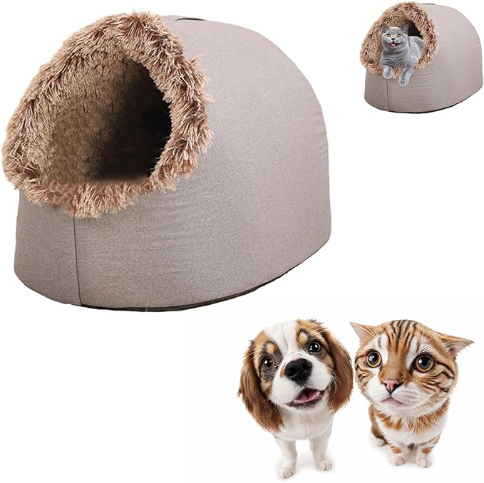 Winter Warm Pet Cave Bed, 2026 New Winter Cozy Cat Tent for Indoor, Soft Plush Cozy Indoor Nest with Non-Slip Bottom for Small Medium Dogs, Cats (Gray, L, 20 * 16 * 15inches)