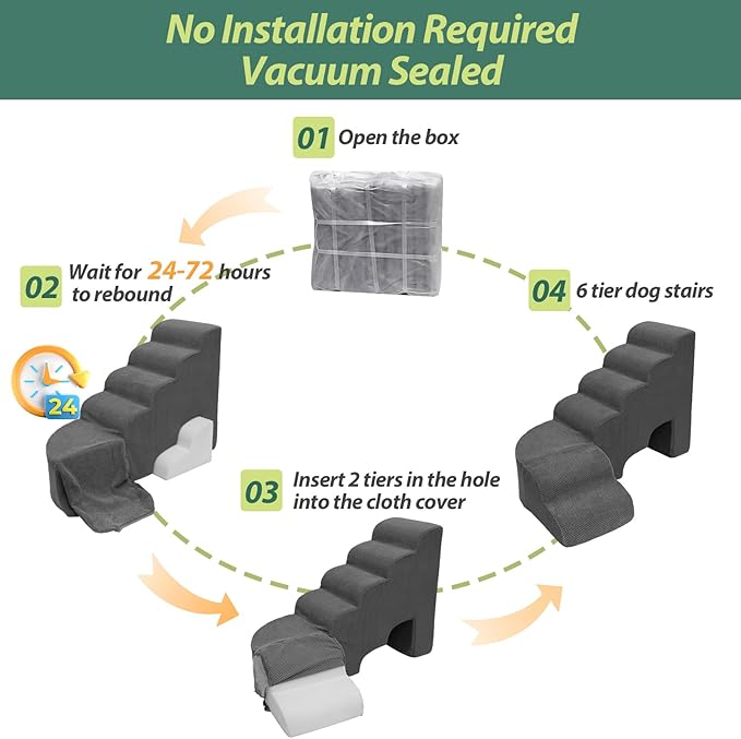 6 Tier Dog Stairs/Steps for High Bed, 27.5”H Non-Slip Pet Stairs Adjust to Left Side of Bed, Pet Steps for Puppies, Old Pets, and Injured Dogs, Dark Gray
