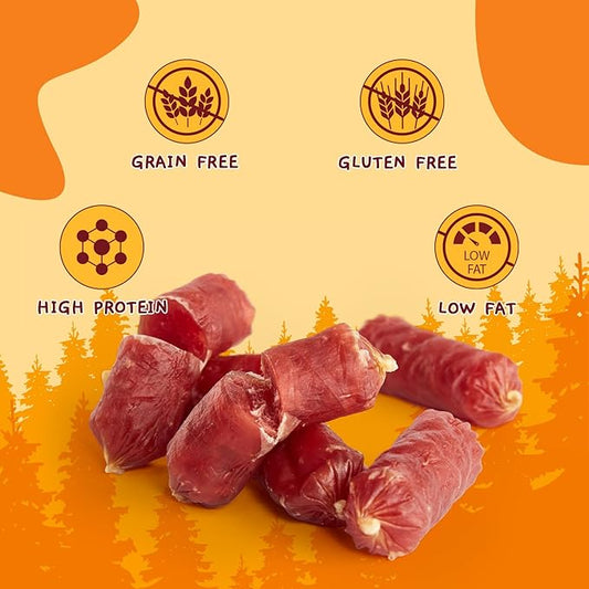 Jungle Calling Soft Duck Sausage Dog Treats, Grain-Free Single Ingredient Tender Duck Jerky, Easy to Chew Training Treats for Small & Medium Dogs, 10.6 oz