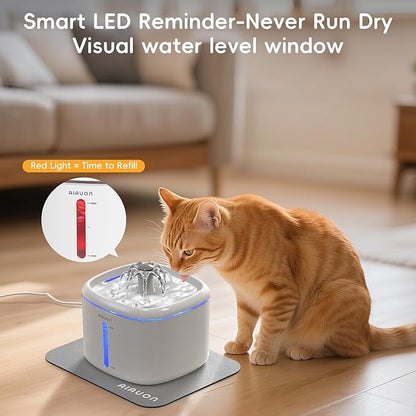 Cat Water Fountain,84oz/2.5L Pet Cat Fountain – Ultra Quiet Upgraded Automatic Pet Water Dispenser with 3 Replaceable Filters, Indoor Cat & Dog Drinking Bowl (with mat)