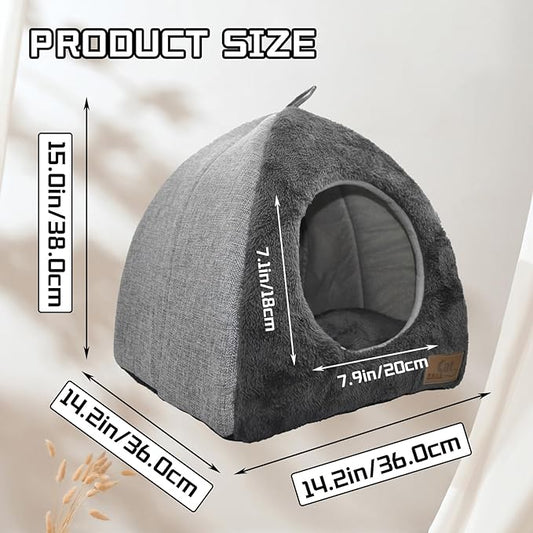kathson Rabbit Bed Warm Hideout Bunny Cave Beds House Cozy Guinea Pig Hideouts with Foldable Winter Sleeping Nest for Small Animals Cats Hamsters Chinchillas Ferrets (Dark Grey)