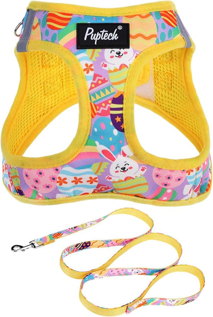 PUPTECK Dog Harness and Leash Set for Small Medium Dogs No Pull Step-in Soft Mesh Puppy Cat Vest Harnesses Reflective at Night, Easter Light Yellow, S