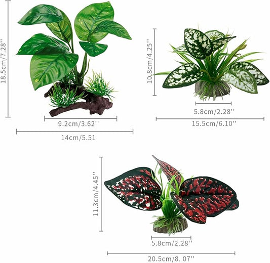 Moonorange Reptile Artificial Plants, Terrarium Plants Decorations Supplies, Aquarium Fish Tank Plant, Amphibian Habitat Hideout Tank Accessories (M Set-4pcs/G)