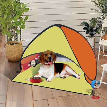 Beach Tent for Dog Pet Shade Pop Up Portable Mini Head Sun Shelters Canopy for Camping Outdoor Hiking Picnic Windproof Waterproof with Tent Nails Phone Stand for Puppy Cat Small Animals(Yellow orange)