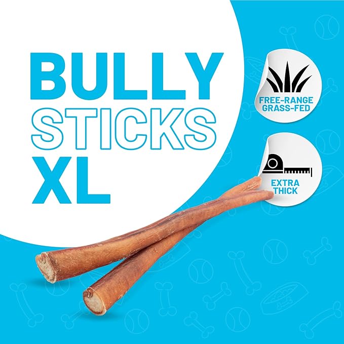 Sitka Farms Bully Sticks XL 12 inch - 12 Count - Long Lasting Dental Dog Treats for All Dogs and Puppies - Single Ingredient Bully Sticks for All Chewers - No Bones or Hide