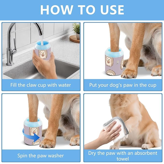 Dog Paw Cleaner Mudbuster Dog Foot Washer for Small Medium Large Dogs Cats Premium Pet Supplies Light Purple Hedgehogs Daisies Fruits