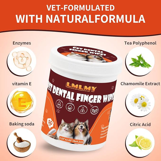 Dog Dental Wipes - Dental Finger Wipes for Cats & Dogs - Dog Toothbrush Finger Dental Wipes to Remove Plaque & Tartar,Effective Teeth Cleaner (Large)
