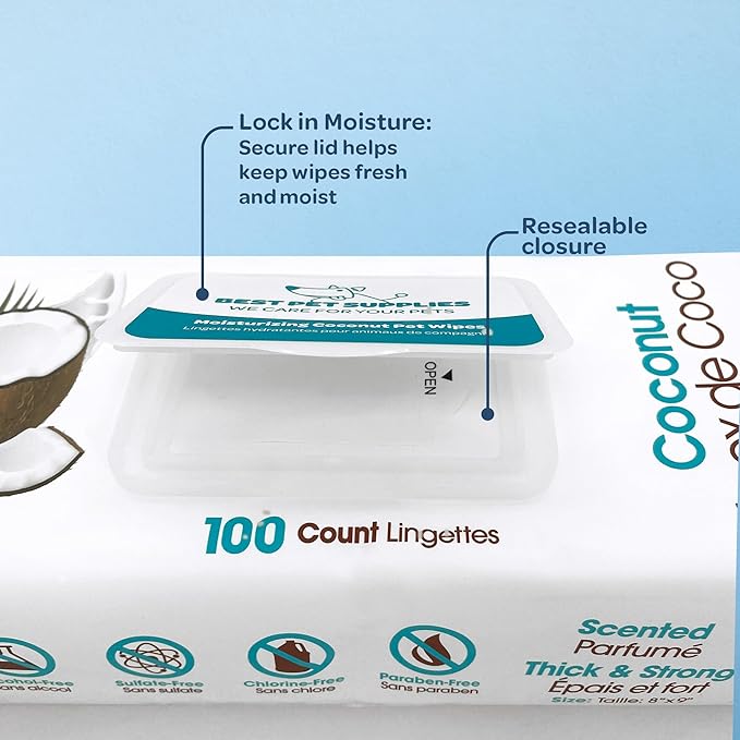 Best Pet Supplies Pet Grooming Wipes for Dogs & Cats,Deodorizer for Coats & Dry, Itchy, or Sensitive Skin, Clean Ears, Paws, Body, & Butt - Moisturizing Coconut, 400 Count