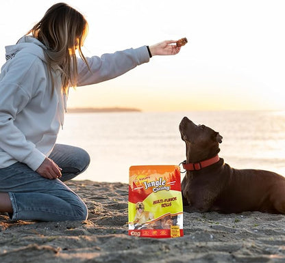 Jungle Calling Multi Flavor Rolls Dog Treats, Made with Real Chicken Duck Beef Meat, Peanut Butter Flavor Rawhide-Free Dog Snacks, Health Skin and High Protein Dog Treat, 10.6 oz