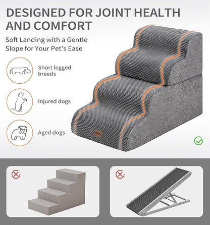 Made4Pets Dog Stairs Ramp for Bed 19.7" H, 4-Step Dog Steps for High Bed Couch Sofa Climbing, 35D Foam Pet Steps for Small Dogs and Cats, Non-Slip Bottom Pet Stairs, Grey