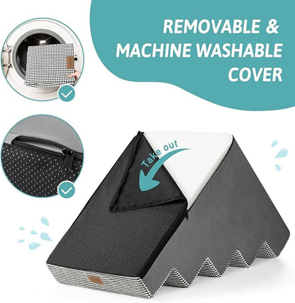 Dog Stairs for Small Dogs, 5 Tier Wider Pet Stairs for High Beds, 23.6" H Non-Slip Dog Steps for Old Cats, Puppies, Small Medium Dogs, 19.7x29.5x23.6 inch, White Black