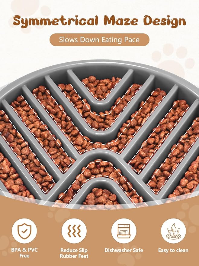 KASBAH Slow Feeder Dog Bowls Large Breed, Holds 5 Cups Wet or Dry Food for Large and Medium Dogs,Puzzle Maze for Fast Eaters,Square Base,Non-Slip, Made Without BPA,Helps Prevent Bloat & Aid Digestion