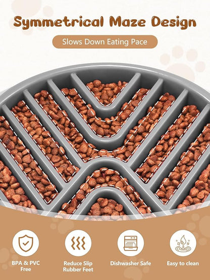 KASBAH Slow Feeder Dog Bowls Large Breed, Holds 5 Cups Wet or Dry Food for Large and Medium Dogs,Puzzle Maze for Fast Eaters,Square Base,Non-Slip, Made Without BPA,Helps Prevent Bloat & Aid Digestion