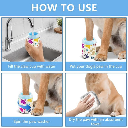 Dog Paw Cleaner Cups for Dogs Pet Foot Washer Paw Scrubber for Medium Small Dogs Cats Cleaning Cup Colorful Paw Prints and Stars