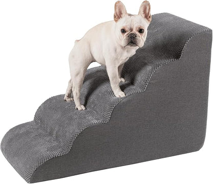Pet Stairs for High Beds Small & Large Dogs & Cats – High-Density Foam Steps with Removable, Machine-Washable Cover – Lightweight, Portable Dog and Cat Staircase for Beds, Couches, and Sofas, 5 Tier
