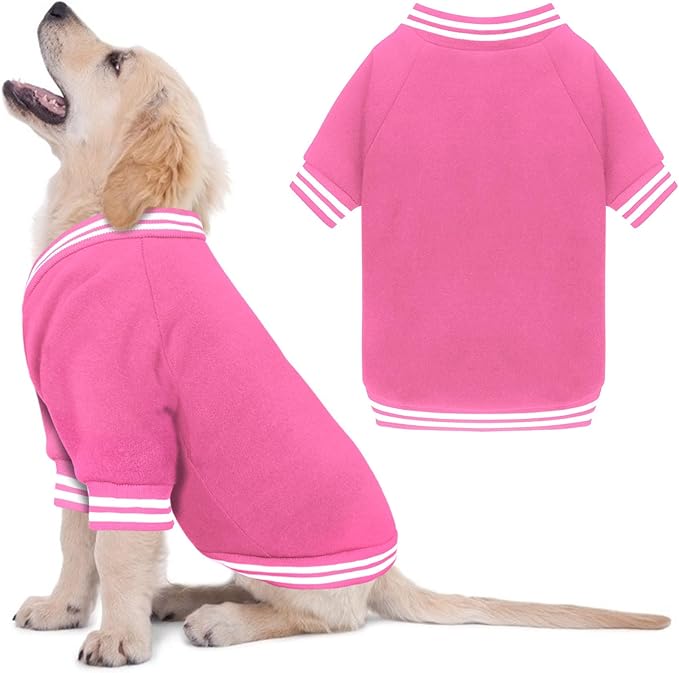 Dog Sweater Brushed Fleece Baseball Jacket Soft Warm Pet Sweatshirt Dog Sweaters for Small Dogs Puppy Sweater Boy Girl Pet(Pink-XS)