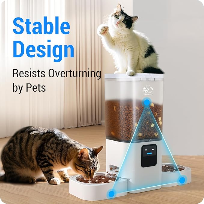 Automatic Cat Feeder 2 Cats with Slow Feed: Dual Automatic Dog Feeder with 5G WiFi, Cat Food Dispenser with APP Control for Multiple Pets, Detachable for Easy Clean, Double Pet Bowl - 29 Cup