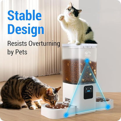 Automatic Cat Feeder 2 Cats with Slow Feed: Dual Automatic Dog Feeder with 5G WiFi, Cat Food Dispenser with APP Control for Multiple Pets, Detachable for Easy Clean, Double Pet Bowl - 29 Cup