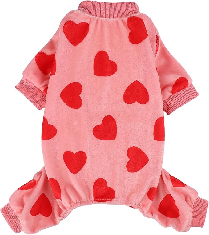 Dog Pajamas for Small Dogs Girl Boy Super Soft Dog Clothes Fleece Puppy Pjs Jammies 4 Leg for Chihuahua Yorkie Winter Spring Onesies Jumpsuit Clothing Cute Pet Outfits Pink Love Heart, XS
