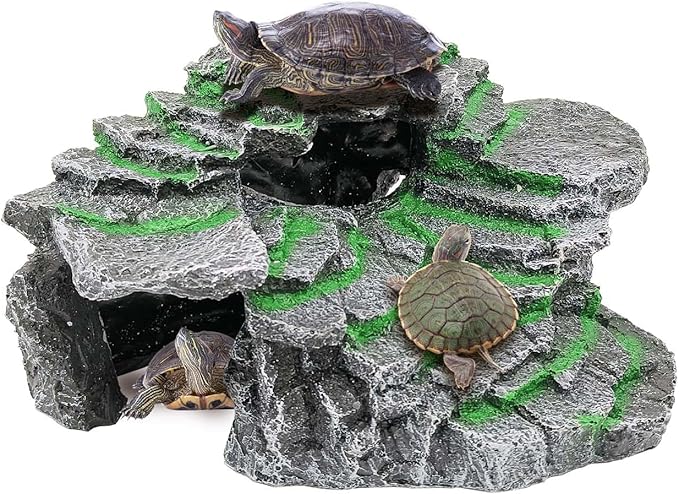 Moonorange Turtle Basking Platform Turtle Tank Decoration for Aquariums & Terrarium, Turtle, Lizard, Reptile Habitat Hideout (Black)
