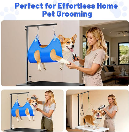 AUORC Dog Grooming Arm with Hammock, Adjustable 26"-38" Foldable Grooming Table Arm with Clamp & 2 No-Sit Holders, Heavy Duty for Small & Medium Dogs, Includes Nail Clippers (Table Not Included)