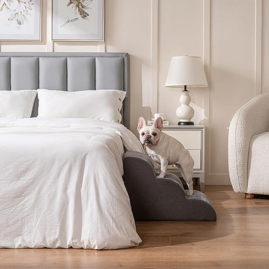 Pet Stairs for High Beds Small & Large Dogs & Cats – High-Density Foam Steps with Removable, Machine-Washable Cover – Lightweight, Portable Dog and Cat Staircase for Beds, Couches, and Sofas, 3 Tier