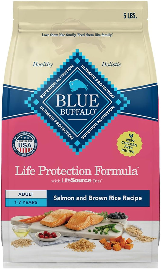 Blue Buffalo Life Protection Formula Adult Dry Dog Food, Helps Build and Maintain Strong Muscles, Made with Natural Ingredients, Salmon & Brown Rice Recipe, 5-lb. Bag