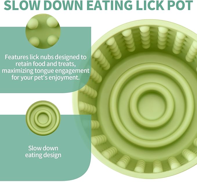 Dog Lick Bowl - Anxiety Relief Slow Feeder Lick Mat, Treat Dispenser, Non-Slip Enrichment Toy for Small, Medium and Large Breeds, BPA Free Silicone (Green, S)