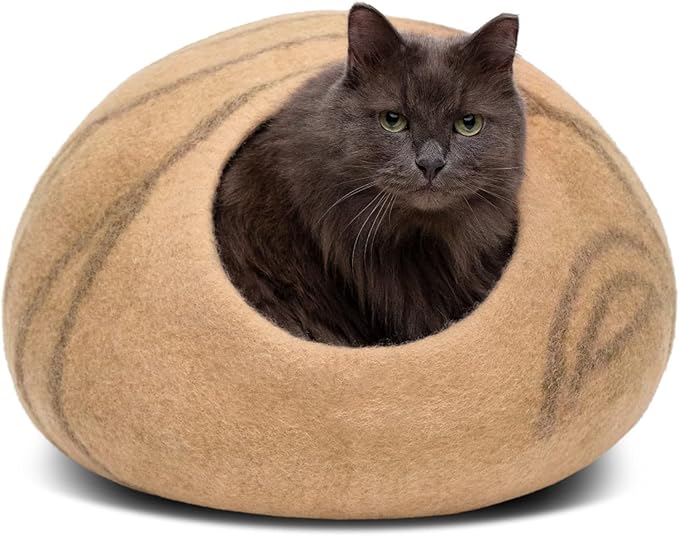 MEOWFIA Cat Cave – Premium Felt Cat Bed for Indoor Cats, Handmade 100% Merino Wool, Cat (Beige, Large)