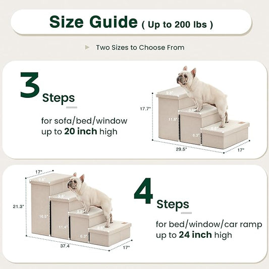 Love's cabin Dog Stairs for High Bed 18" H,Foldable Pet Stairs for Small Medium or Large Dogs Puppy with Storage for Bed or Couch, Cat Dog Steps Ramp with Zip up to 200 lbs(Beige,3 Steps no Condo)