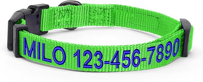 Pawtitas Personalized Large Dog Collar Embroidered with Name & Phone Number - Adjustable, Customized for Large Dogs & Puppies - Green