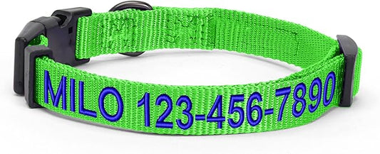 Pawtitas Personalized Large Dog Collar Embroidered with Name & Phone Number - Adjustable, Customized for Large Dogs & Puppies - Green