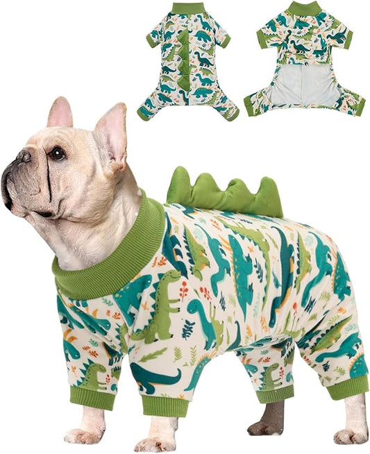 CuteBone Dinosaur Costume Dog Pajamas, Stretchy Spandex Crystal Velvet Sleepwear Coat for Small Dogs, Soft & Warm Pet Outfit Clothes for Cold Weather, Cozy Pullover Design COSP05L