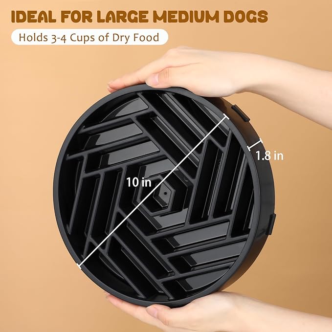 WHIPPY Slow Feeder Dog Bowl, Puzzle Maze Design to Slow Down Eating, 3-Cup Capacity, Anti-Gulping Food Bowl for Medium & Large Dogs,Black