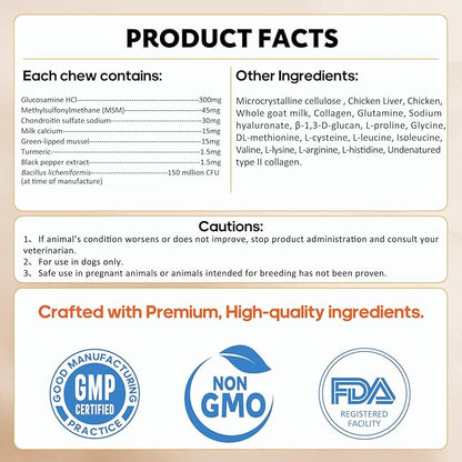 Hip and Joint Supplement for Dogs, Joint Pain Relief Supplement with MSM, Glucosamine, Chondroitin, Support Mobility, Health Chews for Dog, 120 Chews