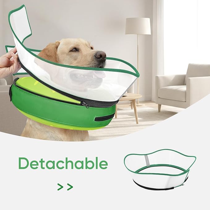 Raised Inflatable Dog Cone After Surgery - Adjustable Recovery Donut Collar with Neck Strap and Removable Anti-Licking Shield - Soft Dog Cone Alternative for Small Medium Large Dogs (Kiwi,XXL)