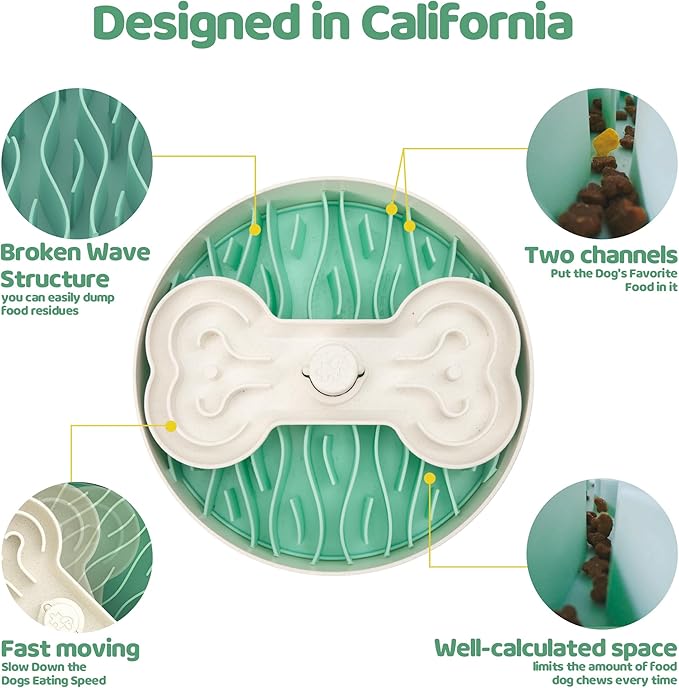 Puzzle Feeder Slow Feeder Dog Bowl for Large Dogs with Non-Slip Base - Adjustable Speed Design, Removable Puzzle Inserts & Dishwasher Safe, Green