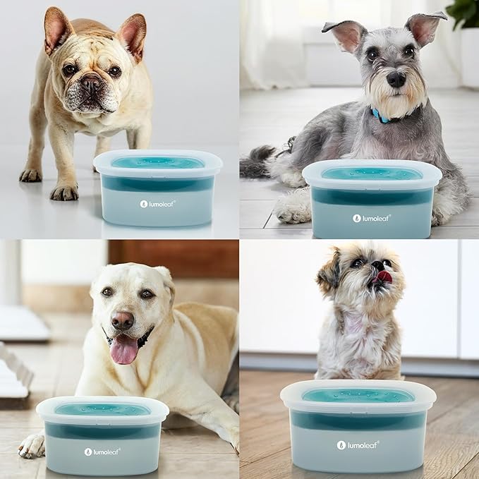 LumoLeaf No Spill Water Bowl for Dogs, Slow Feeder for Messy Drinkers, Drip-Free & Splash-Proof Design (Blue, 35oz)