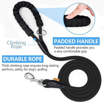 Dog Leash, Braided Rope Traction – Walking Training Lead for Small Dogs ((1/3") x 6FT, Black)
